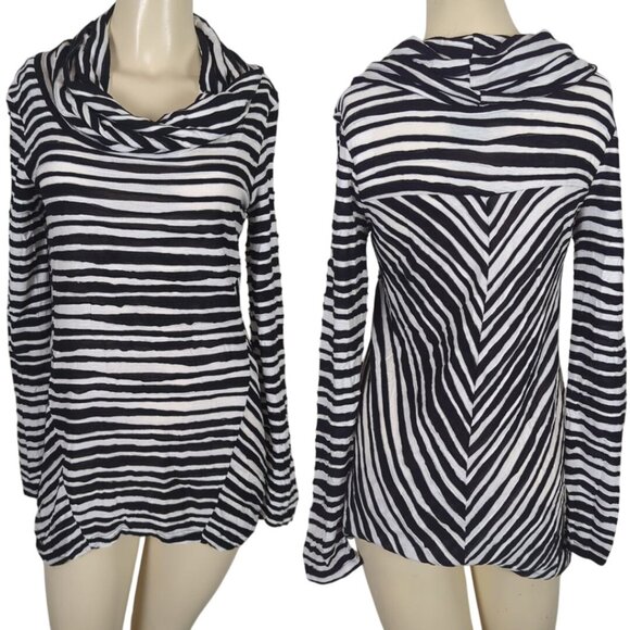 LBISSE long sleeve black white cowl neck‎ high low Top size M - Picture 1 of 15